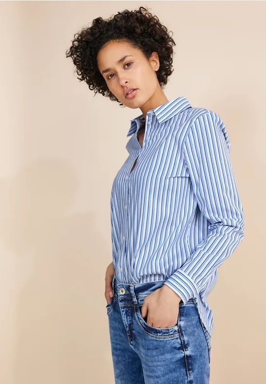 Street One - Dames Blouse - Wit - Gestreept Patroon - Lange Mouwen