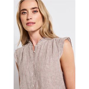 Street One Dames Mouwloze linnen blouse in Bruin, in size: 38