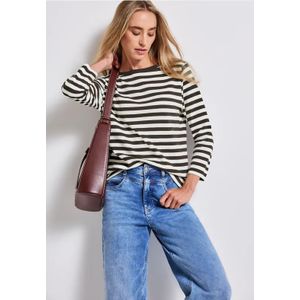 Street One Dames Gestreept boothals shirt in Bruin, in size: 34