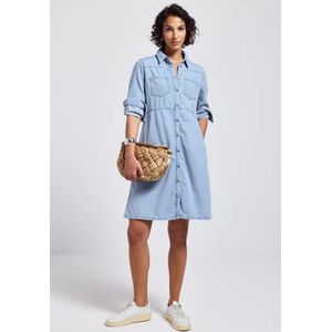Street One Dames Denim jurk met knoopsluiting in Blauw, in size: 34