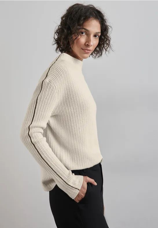 Street One - Gebreide Trui - Wit - Zachte Materiaalmix met Stretch