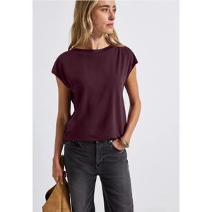 Street One Dames Shirt met geribd detail in Rood, in size: 46