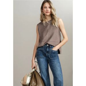 Street One Dames Velours bovenkant met decoratieve stiksels in Bruin, in size: 34