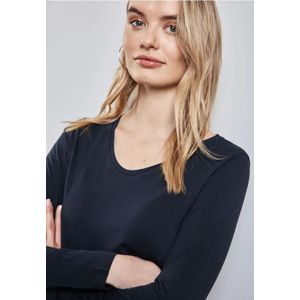 Street One Dames Shirt met ronde V-hals in Blauw, in size: 34