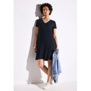 Street One Dames Effen jersey jurk in Blauw, in size: 34