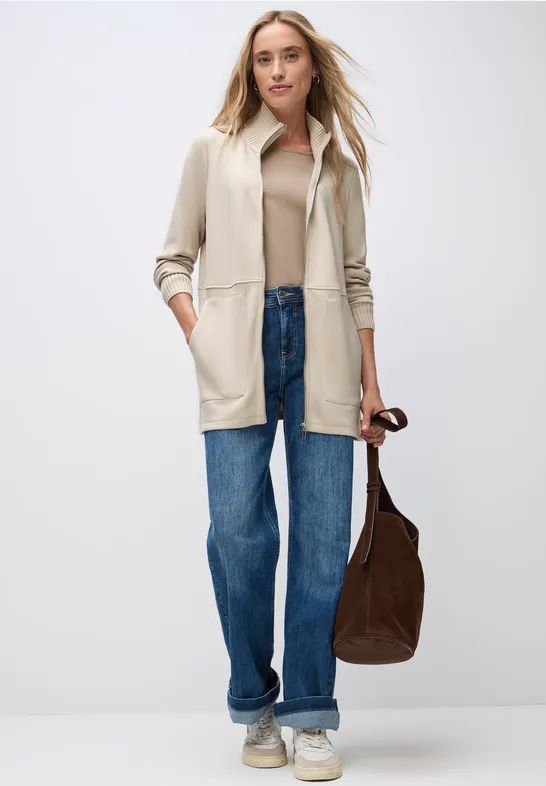 Street One - Sweatjack - Beige - Dames - Gebreide Details