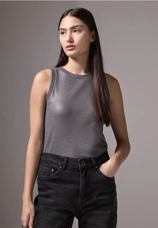 Street One Studio Dames Glinsterende top in Zilver, in size: 34