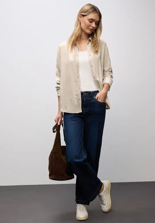 Street One - Blouse - Beige - Dames - Met Galonstrepen