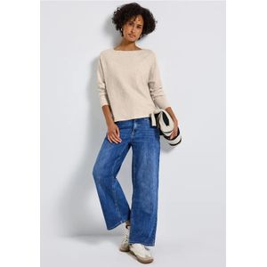 STREET ONE - Gebreide Trui - Tusk Cream Mel - Met Ribboorden