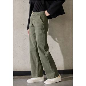 Street One - Studio - Damesbroek - Deep Olive Washed - Casual Fit - Hoge Taille
