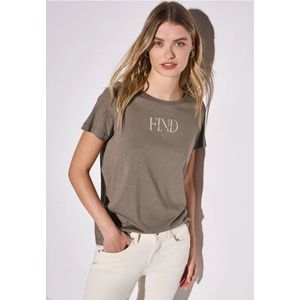 Street One Dames Shirt met tekst kunstwerk in Bruin, in size: 34