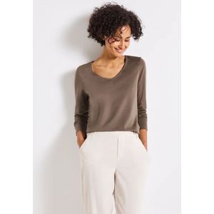 Street One Dames Overhemd met lange mouwen in effen kleur in Bruin, in size: 34