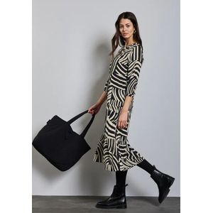 Street One - Dames Jurk - Zwart - Midi - Met Volants