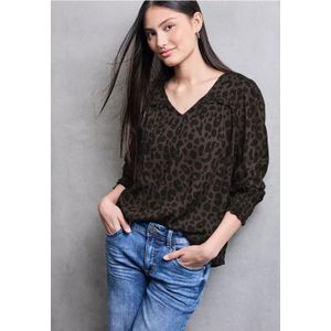 Street One Studio Dames Blouse met V-hals en ruches in Bruin, in size: 34
