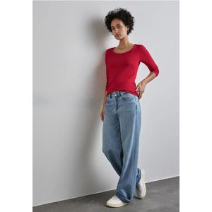 Street One Dames Lang basisshirt in Rood, in size: 34