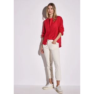 Street One Dames Linnen blouse met ronde hals in Rood, in size: 34