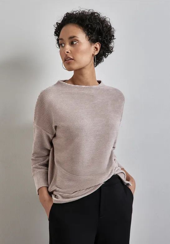 Street One - Corduroy - Overhemd - Beige - Katoenmix met Stretch