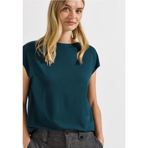 Street One Dames Shirt met geribd detail in Turkoois, in size: 34