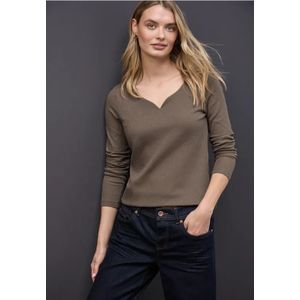 Street One Dames Shirt met hartvormige halslijn in Bruin, in size: 34