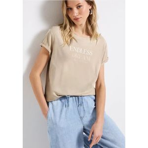 Street One Dames Shirt met tekst in Beige, in size: 34