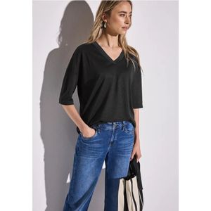 Street One Dames Shirt met V-hals in Zwart, in size: 34