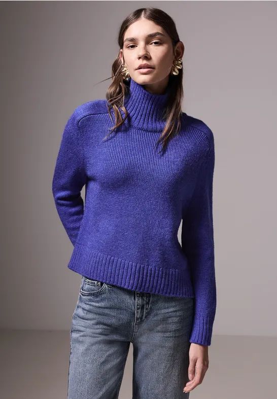 Street One Studio Dames Trui met col in Blauw, in size: 36