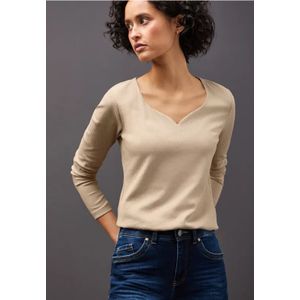 Street One Dames Shirt met hartvormige halslijn in Beige, in size: 34