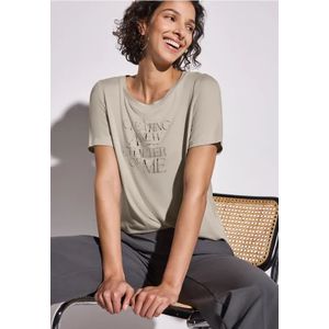 Street One Dames Shirt met tekstopdruk in Beige, in size: 34