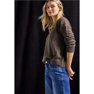STREET ONE - Trui - Dark Nomad Brown - Met Ronde Hals en Structuurpatroon