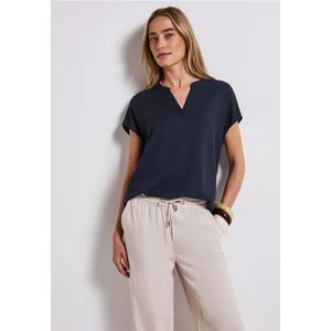 Blouse - Deep Blue - Korte Mouwen - Ronde Hals - Geen Sluiting