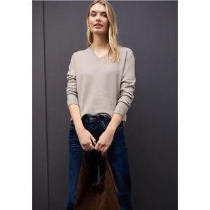 Street One Dames Zachte trui met V-hals in Beige, in size: 34