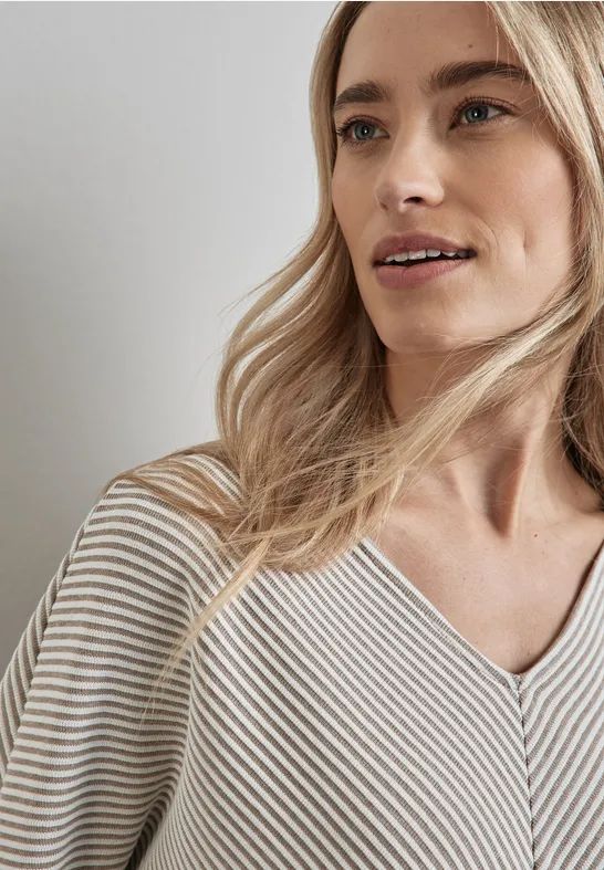 Street One Dames Shirt met diagonale structuur in Beige, in size: 34
