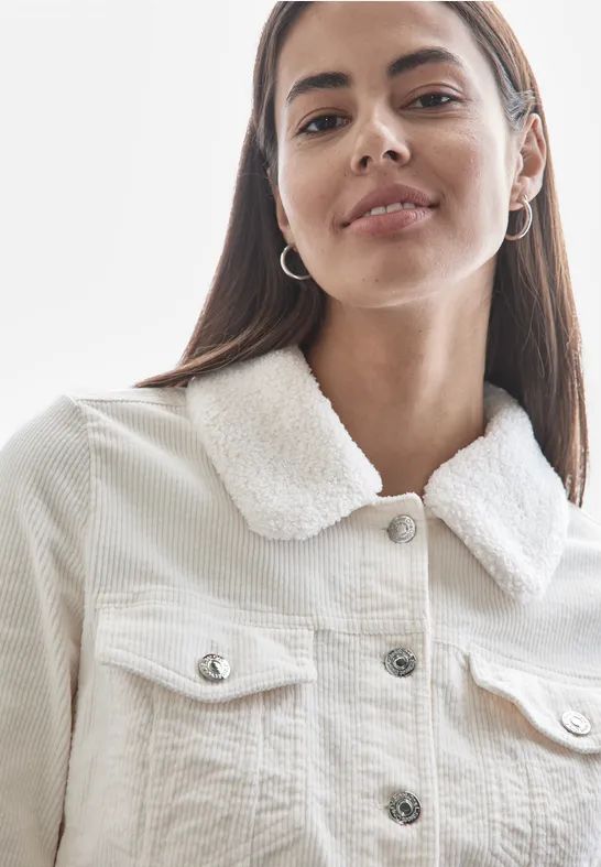 Street One - Corduroy Jack - Dames - Groen - Katoen - Afneembare Kraag