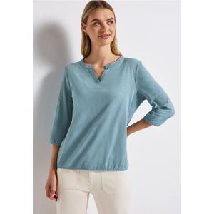 Street One Dames Shirt van jersey met gespleten hals in Blauw, in size: 34