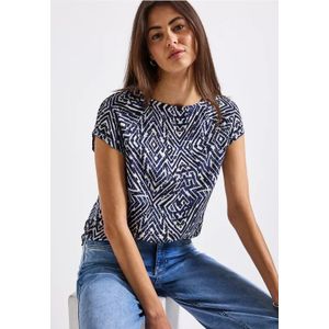 Street One Dames Shirt van gemengd materiaal met patroon in Blauw, in size: 34