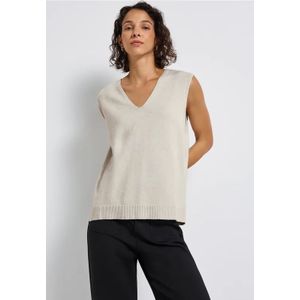 Street One Dames Mouwloze trui met V-hals in Beige, in size: 34