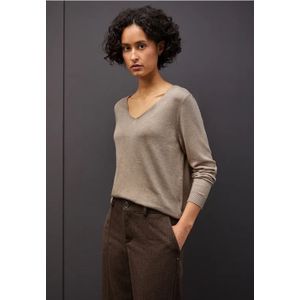 Street One Dames Trui met V-hals in Beige, in size: 34