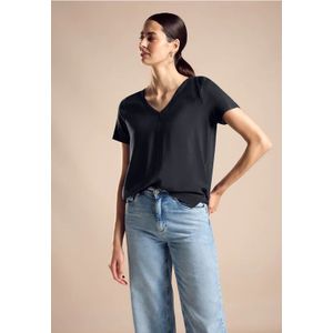 Street One - T-shirt - Korte Mouwen - V-hals - Materiaalmix