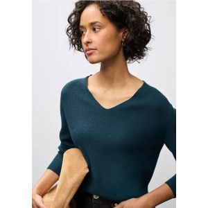Street One Dames Basis trui met V-hals in Turkoois, in size: 34