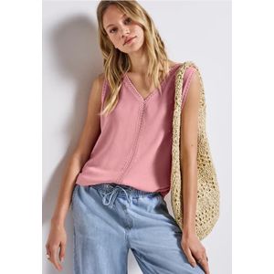 Street One Dames Materiaalmix top met tape in Roze, in size: 34
