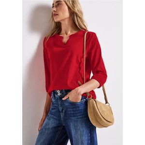 Street One Dames Shirt van jersey met gespleten hals in Rood, in size: 34