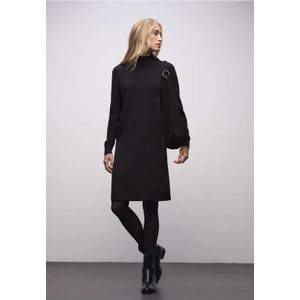 Street One Dames Gebreide jurk met col in Zwart, in size: 36