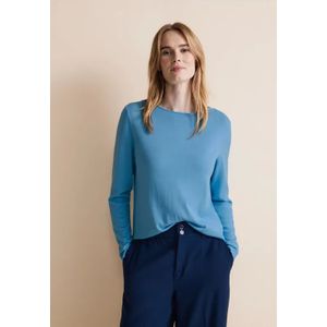 Street One Dames Fijngebreide basic trui in Blauw, in size: 44