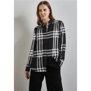 Street One Dames Geruite lange blouse in Zwart, in size: 34