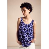 Street One - Blousetop - Blauw - Mouwloos - Grafisch Patroon, Zachte Viscosestof