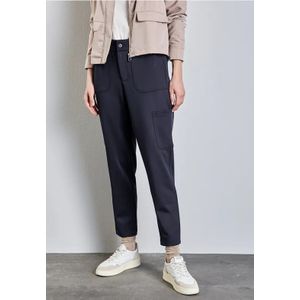 Street One Dames Jersey keperstof cargo broek in Blauw, in size: 32