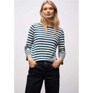 Street One - Gestreept Boothals Shirt - Turkoois - Dames
