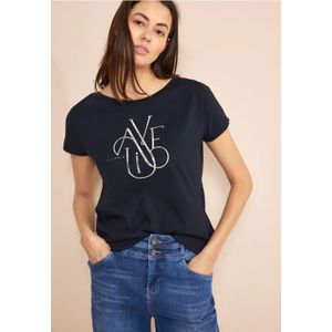 Street One Dames T-shirt met wording in Blauw, in size: 34
