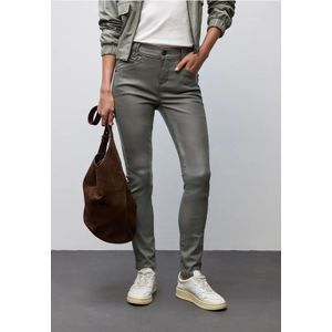 Street One Dames Slim Fit gecoate broek in Groen, in size: 32