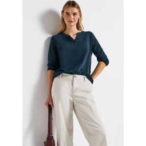 Street One Dames Shirt van jersey met gespleten hals in Turkoois, in size: 34